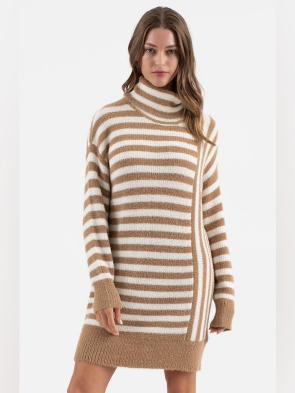 Blu pepper • NWT Striped Turtleneck Sweater Dress in Cream and Tan PTP 22”-30